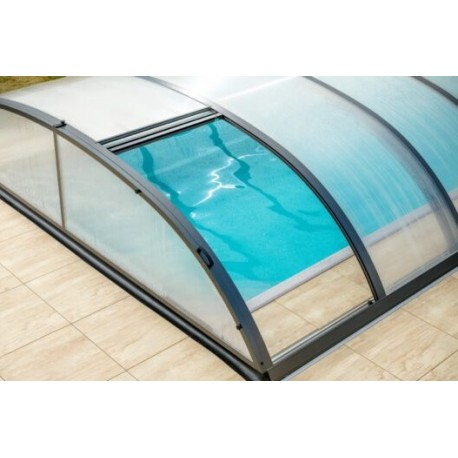Copertura per piscina in alluminio antracite e policarbonato 430x854x84 Abrilios