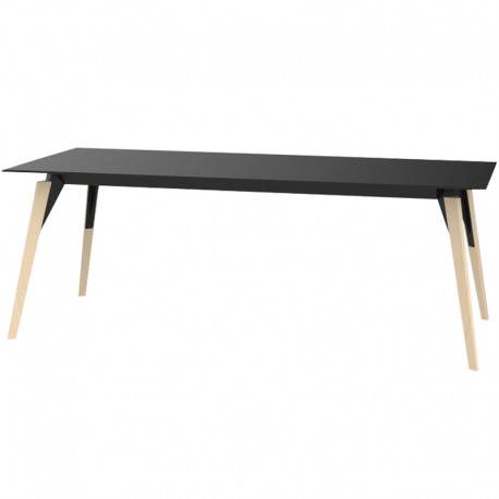 Table Vondom Faz Wood Plateau 200X90 Noir et Pieds Chêne Blanchis