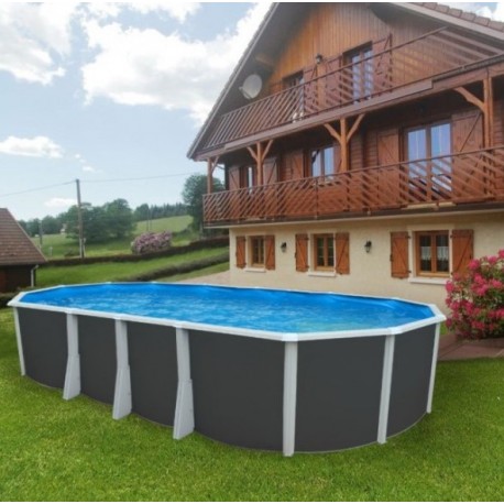 Oberirdischer Pool TOI Ibiza Compact oval 730x366x132 mit komplettem Anthrazit-Kit