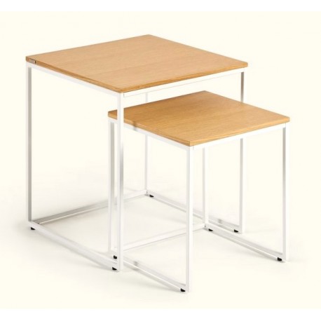 Set of 2 Ana VeryForma Wood and White Metal Side Nesting Tables