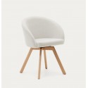 Arvin Swirl Chair in Beige Chenille Fabric and VeryForma Oak Wood Legs